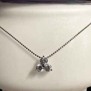 NEW Cookie Lee 3 Stone Cubic Zirconia Necklace~Ball Chain~16"-18"